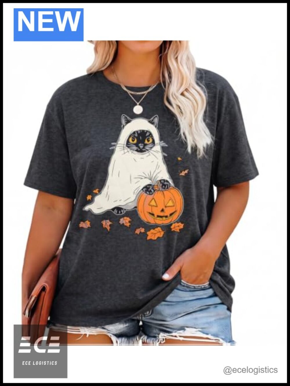 Plus Size Halloween Ghost Pumpkin Graphic Tee Women Short Sleeve